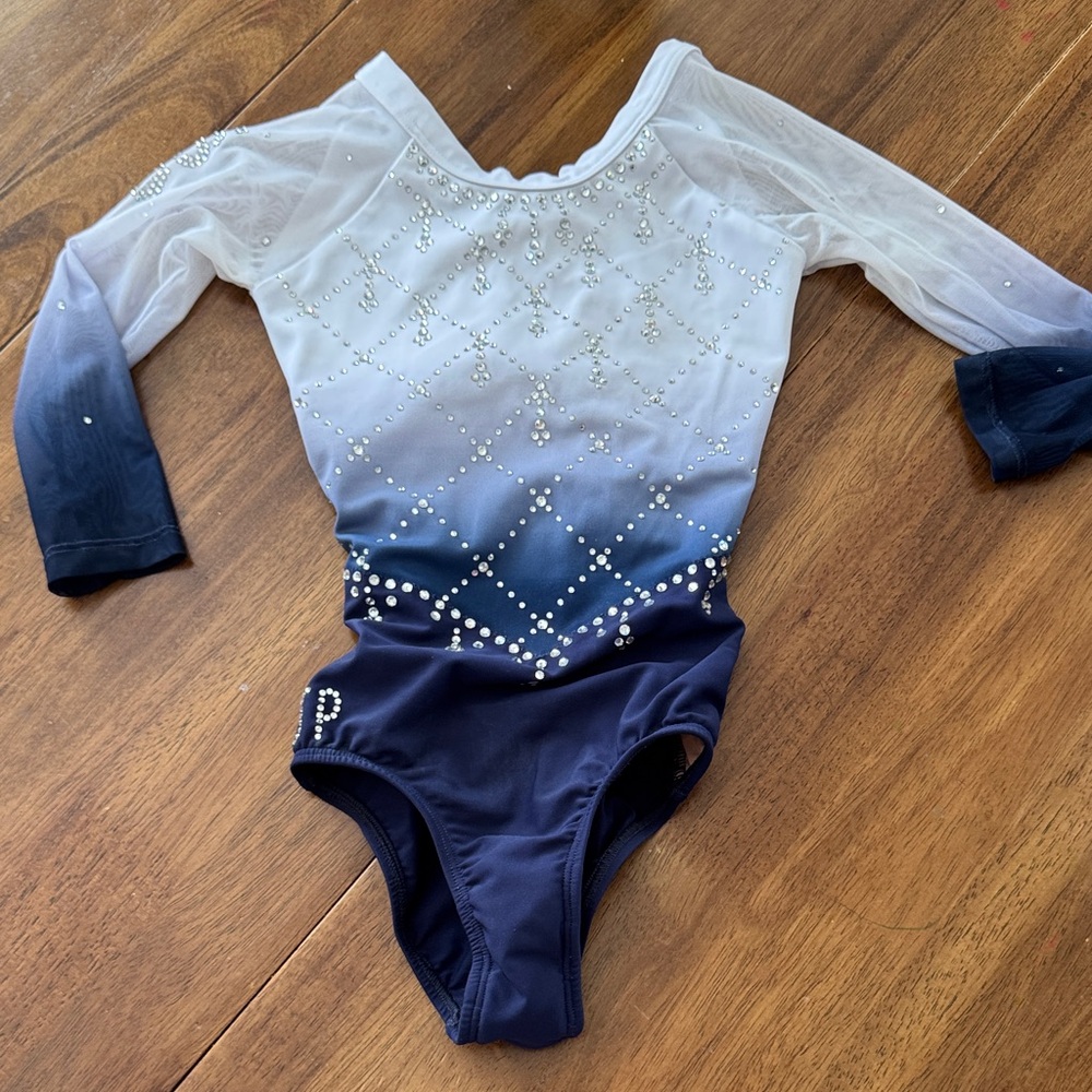 Sylvia P gymnastics leotard Elegant Navy and White Kids Dance Costume